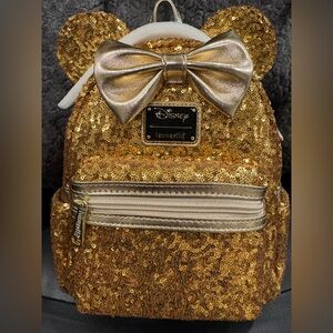 Loungefly Gold Sequin Backpack with Bow